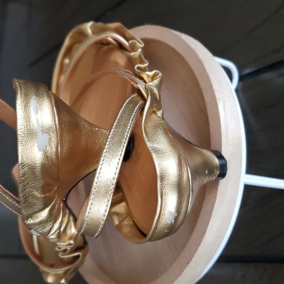 GANNI Ruffle Square Toe Slingback Sandals, Metallic Gold, 36 - Picture 5 of 8